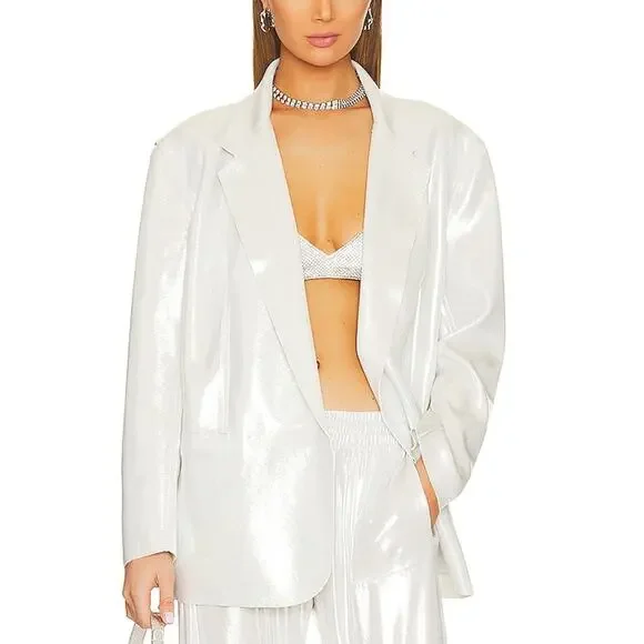 Norma Kamali Metallic Cream Double Breasted Blazer Size S - Picture 1 of 4